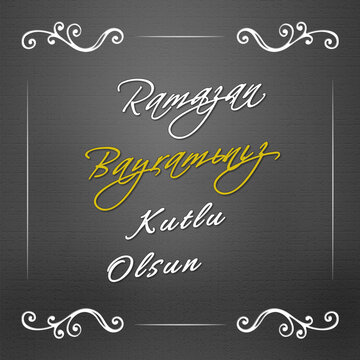 Ramazan Bayraminiz Kutlu Olsun, Eid al-Fitr Mubarak Islamic Feast Greetings, Holy month of muslim community, Ramadan Feast Grey background with arabic ornaments, Social media post