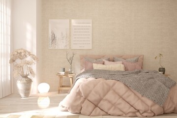 Fototapeta na wymiar Pink bedroom interior. Scandinavian design. 3D illustration
