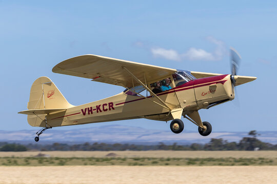 Lethbridge, Australia - November 23, 2014: Vintage 1956 Auster J1N single engine light aircraft VH-KCR.