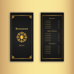 Luxury Black and Gold restaurant menu design template