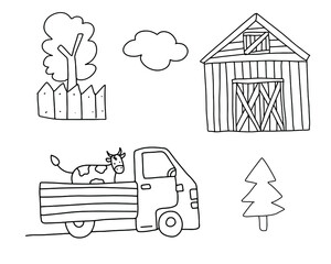 Fototapeta premium A set of farm elements with a black outline