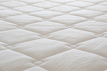 Close up shot of white orthopedic mattress top side surface pattern with a lot of copy space for...