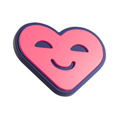 Happy heart smiley face 3d illustration. Cartoon heart character isolated on white background.