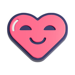 Happy heart smiley face 3d illustration. Cartoon heart character isolated on white background.