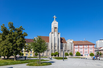 Fototapeta premium Church of the Lord's Heart of the Lord in modernistic style, town Hradec Kralove, Czech republic