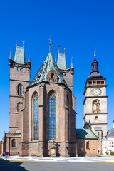 Fototapeta premium St Spirit church, White tower, town hall, Great square, town Hradec Kralove, Czech republic
