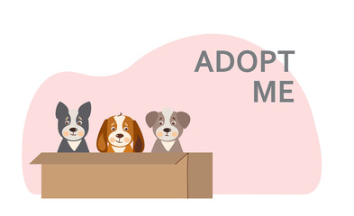 Adopt a dog. Help the homeless animals find a home. Cartoon  vector illustration.