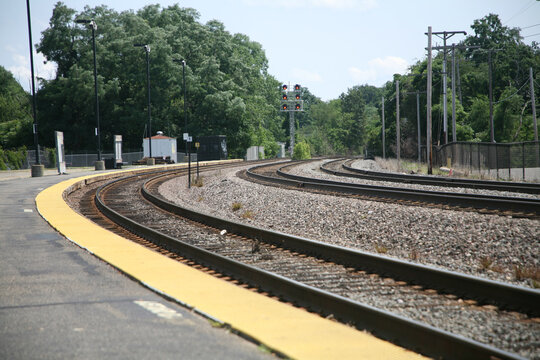 Train tracks as viewed from station platform
