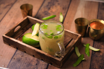 Aam ka panna refreshing summer cooler popular in northern and western parts of India ,summer cooler