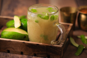 Aam ka panna refreshing summer cooler popular in northern and western parts of India ,summer cooler