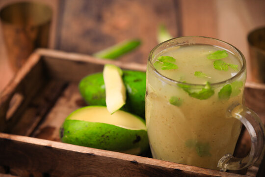 Aam ka panna refreshing summer cooler popular in northern and western parts of India ,summer cooler