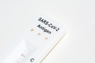 Positive coronavirus strip test cassette (Antigen SARS-CoV-2)