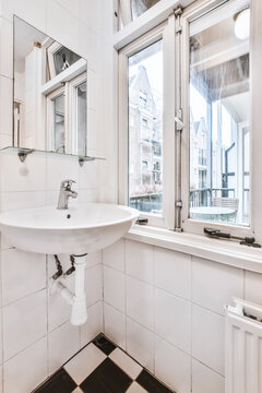 Bathroom with sink at window