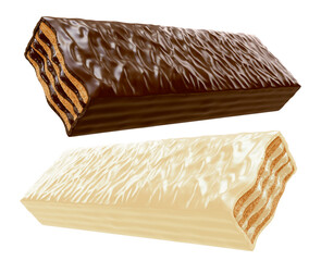 Chocolate coated on Crispy wafer, Design for Packaging Concept, with Clipping path 3d illustration