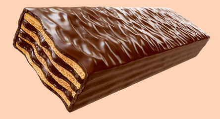 Chocolate coated on Crispy wafer, Design for Packaging Concept, with Clipping path 3d illustration
