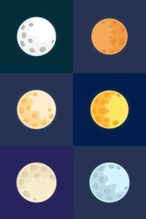 A set of images of the moon in different colors. Illustration.