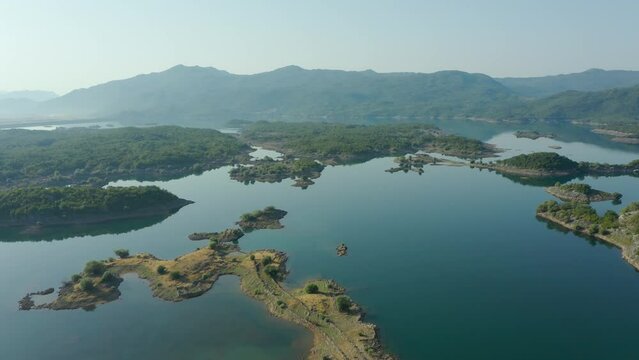 Salt lake of Slano with islands in Montenegro, Aerial view