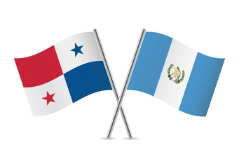 Panama and the Republic of Guatemala crossed flags. Panamanian and Guatemalan flags on white background. Vector icon set. Vector illustration.