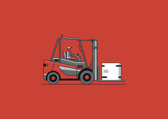 Flat line vector design of forklift with operator and load. - 500032683