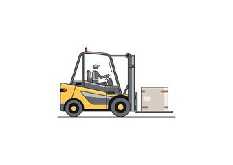 Flat line vector design of forklift with operator and load.