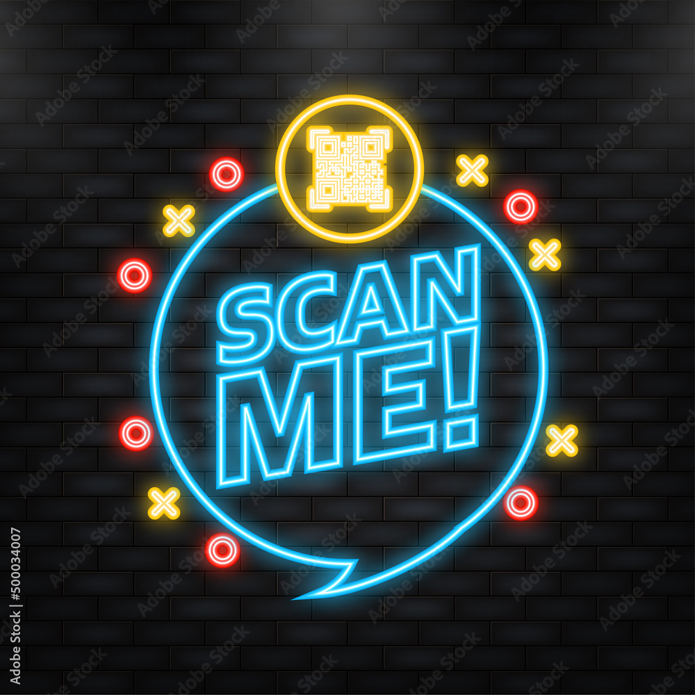Poster neon icon. scan code smartphone on white background. isolated white background. bar code icon. flat 