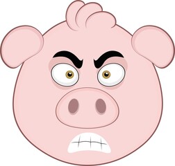 Vector illustration of the face of a cartoon pig with an angry expression