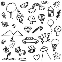 Hand drawn cute doodle for kid on white background. vector illustration.