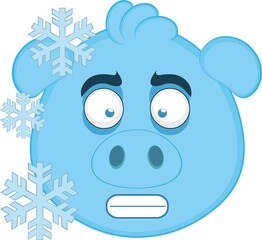 Vector illustration of the face of a frozen and frosty cartoon pig