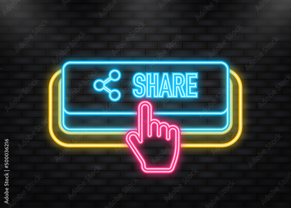 Poster neon icon. icon with violet share 3d button on white background for web marketing design. flat deign