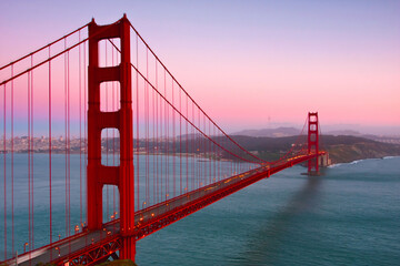 Famous Golden Gate Bridge at sunset in San Francisco, California, USA