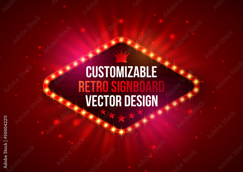 Poster vector retro billboard or lightbox illustration with customizable design on shiny red background. li