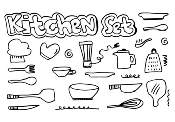 Hand drawn kitchen doodles icon set. cooking tools and kitchen icon collection. Vector illustration.