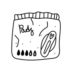 Hand drawn vector illustration of menstrual pads in a pack