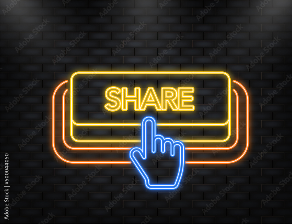 Poster neon icon. icon with violet share neon button on white background for web marketing design. vector i
