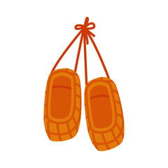 Russian Bast or Straw Shoes Hanging on Rope Vector Illustration