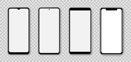 Realistic smartphone mockup collection. Vector modern  mobile phone with empty screen.