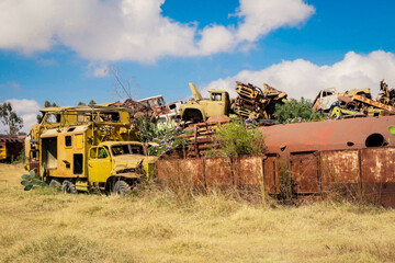 Abandoned Army Tanks on the Tank Graveyard in Asmara, Eritrea