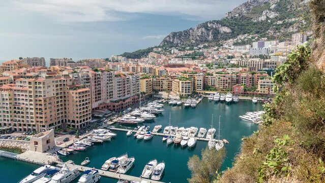 Panoramic view of Fontvieille timelapse - new district of Monaco.