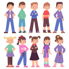 Fototapeta premium Happy children - boys and girls in different poses, cartoon style