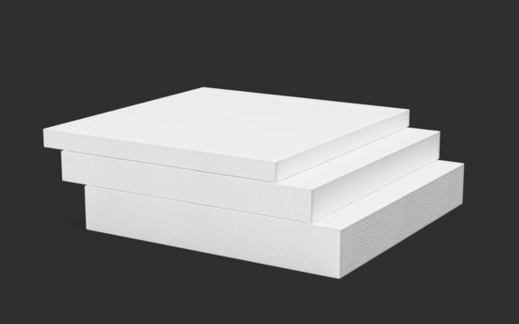 3D illustration of white Polystyrene foam sheets on a Black background