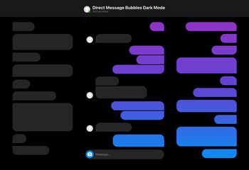 Vector illustration of different size and gradient colors direct message bubbles in dark mode - 500052437