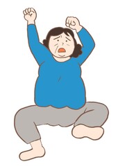 恐慌状態となり手足をじたばたする統合失調症の女性のイラスト