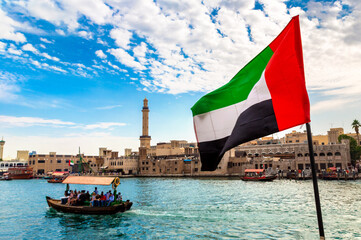 UAE flag and Abra boat in Dubai