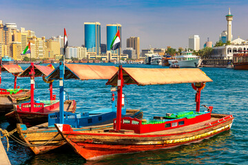 Naklejka na ściany i meble Abra wooden boat in Dubai