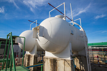 Storage two of gas LPG in the horizontal tanks white.