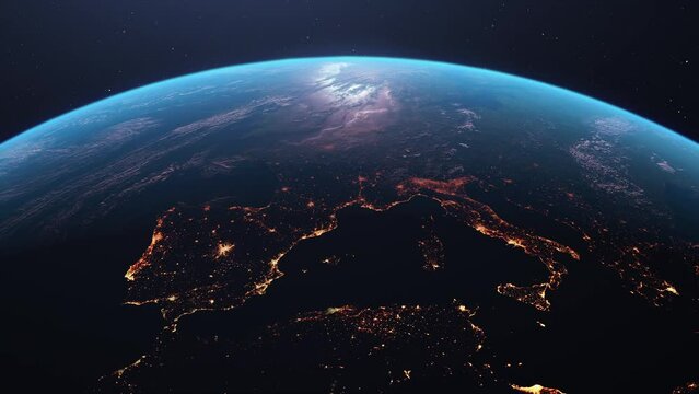 Earth seen from space focusing on Europe.  Globe exploration background 