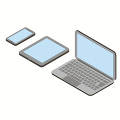 Isometric vector set of laptop, tablet pc and smartphone