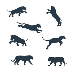 Tiger vector silhouette in different poses stock illustration
