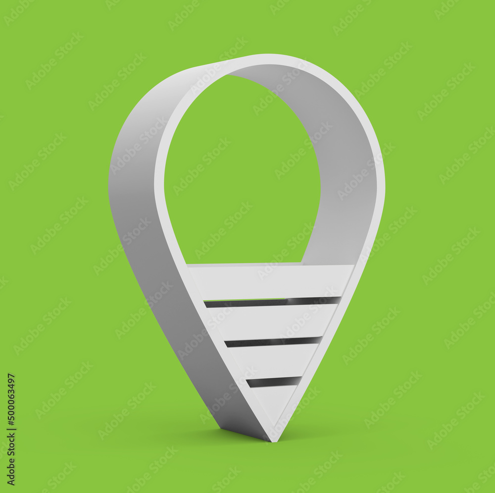 Aufkleber digital 3d illustration of the white map pointer - location symbol isolated on the green background