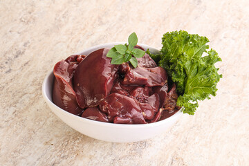 Raw chicken liver in the bowl